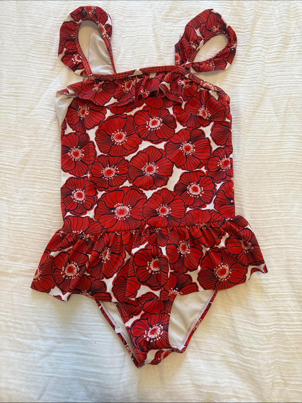 Janie & Jack Girls Red Floral Poppy Ruffle One-Piece Swimsuit size 8